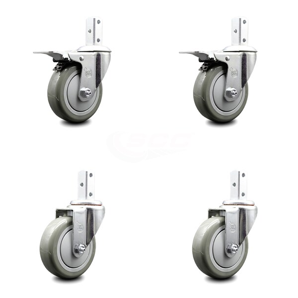 Service Caster 4 Inch Gray Poly Swivel 3/4 Inch Square Stem Caster Total Lock Brakes SCC, 2PK SCC-SQTTL20S414-PPUB-GRY-34-2-S-2 - main